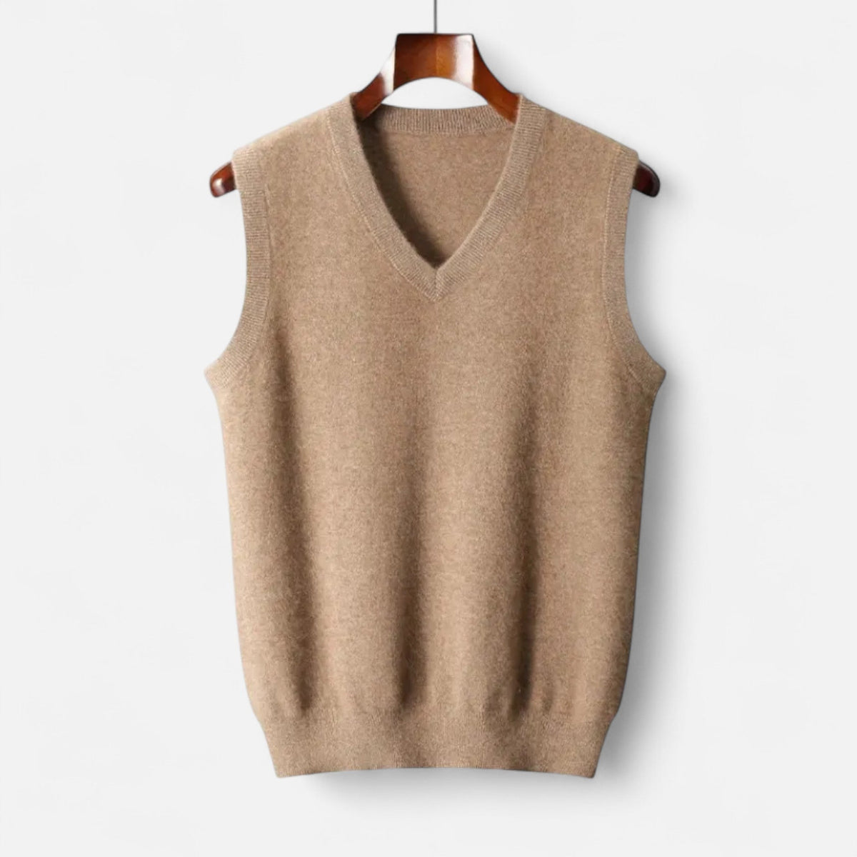 Pullunder Herren mit V-Ausschnitt und Rippabschlüssen - Khaki #Farbe_Khaki