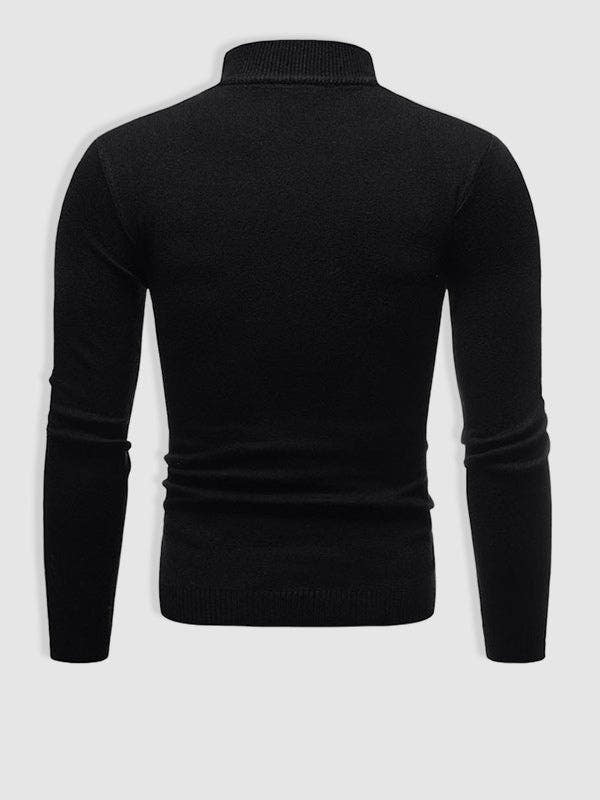 Strickpullover Herren mit flachem Stehkragen und Langarm - Schwarz #Farbe_Schwarz