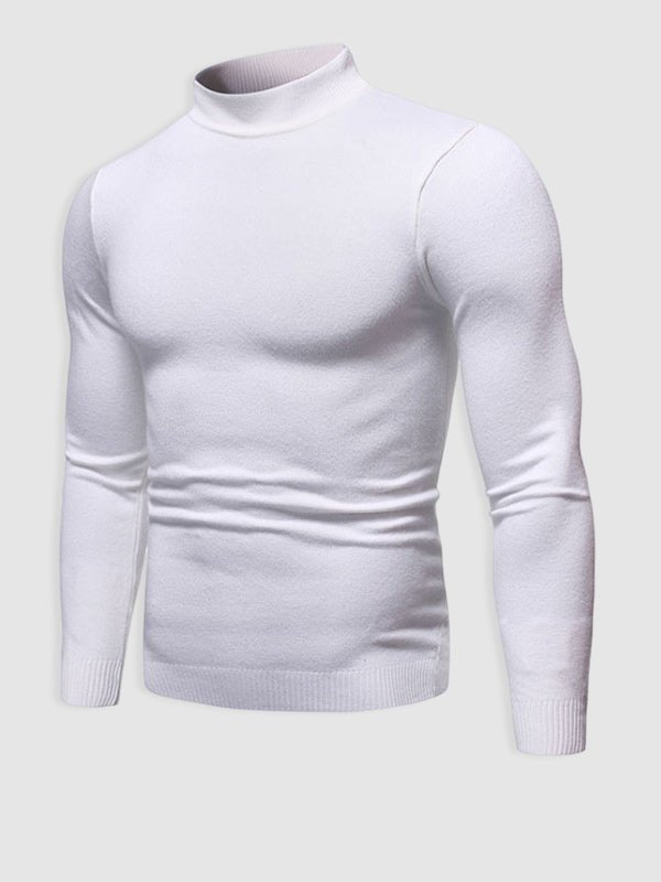 Strickpullover Herren mit flachem Stehkragen und Langarm - Weiss #Farbe_Weiss