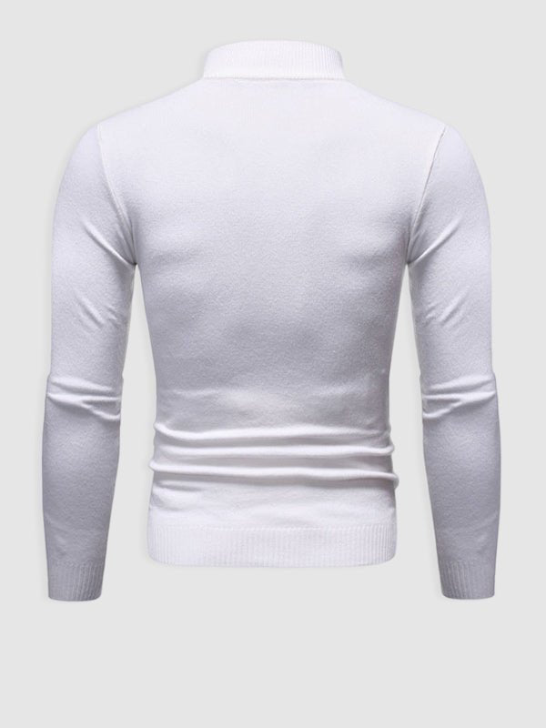 Strickpullover Herren mit flachem Stehkragen und Langarm - Weiss #Farbe_Weiss
