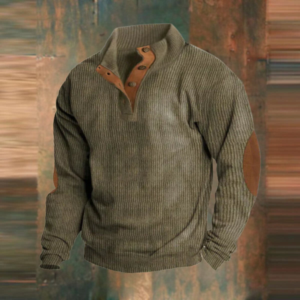 Strickpullover Herren mit Knopfblende und Ellbogenpatches - Grün #Farbe_Grün