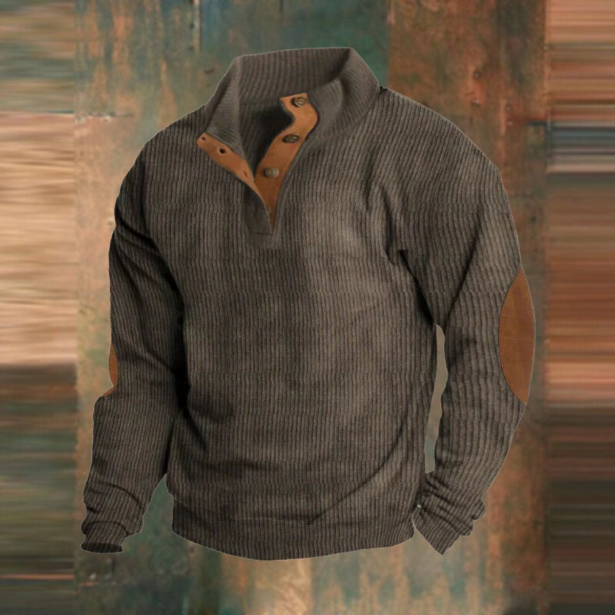 Strickpullover Herren mit Knopfblende und Ellbogenpatches - Braun #Farbe_Braun