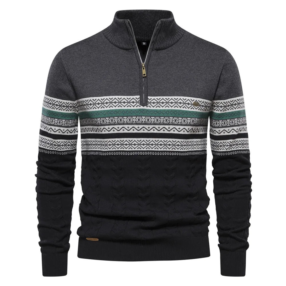 Strickpullover Herren mit Quermuster und Zipkragen - Dunkelgrau #Farbe_Dunkelgrau