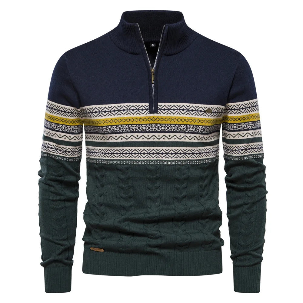 Strickpullover Herren mit Quermuster und Zipkragen - Blau #Farbe_Blau