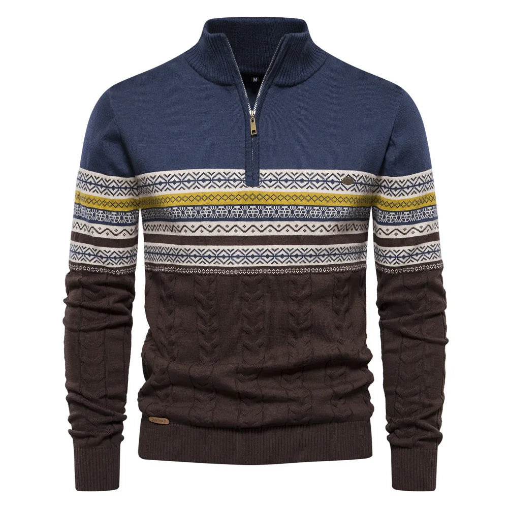Strickpullover Herren mit Quermuster und Zipkragen - Dunkelblau #Farbe_Dunkelblau