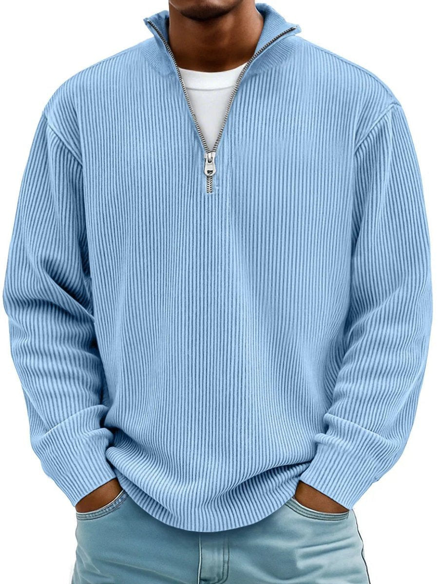 Strickpullover Herren mit Rippen und tiefer Schulternaht - Blau #Farbe_Blau