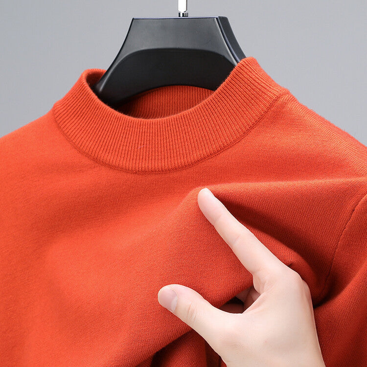 Strickpullover Herren mit schmalem geripptem Rundkragen - Orange #Farbe_Orange