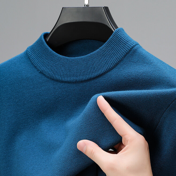 Strickpullover Herren mit schmalem geripptem Rundkragen - Blau #Farbe_Blau