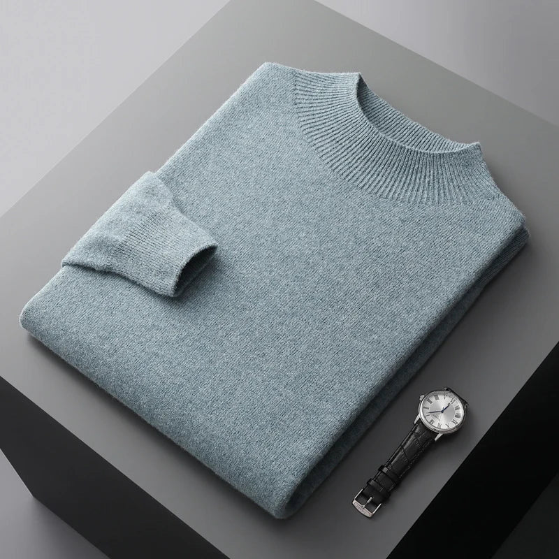 Strickpullover Herren mit Stehkragen und feinem Ripprand - Türkis #Farbe_Türkis