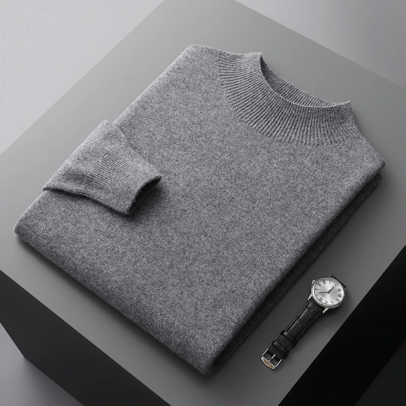 Strickpullover Herren mit Stehkragen und feinem Ripprand - Dunkelgrau #Farbe_Dunkelgrau