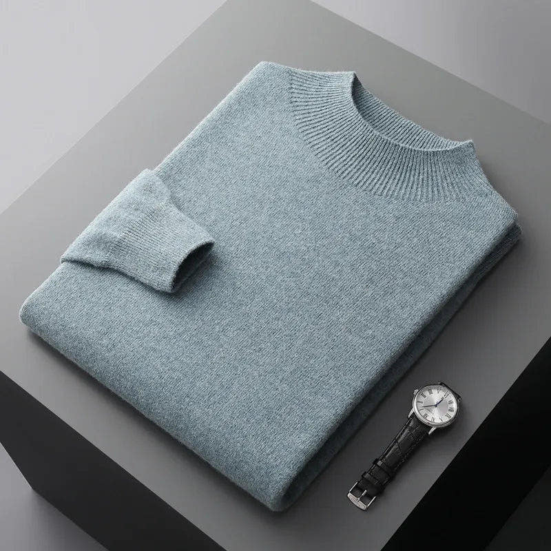Strickpullover Herren mit Stehkragen und feinem Ripprand - Türkis #Farbe_Türkis