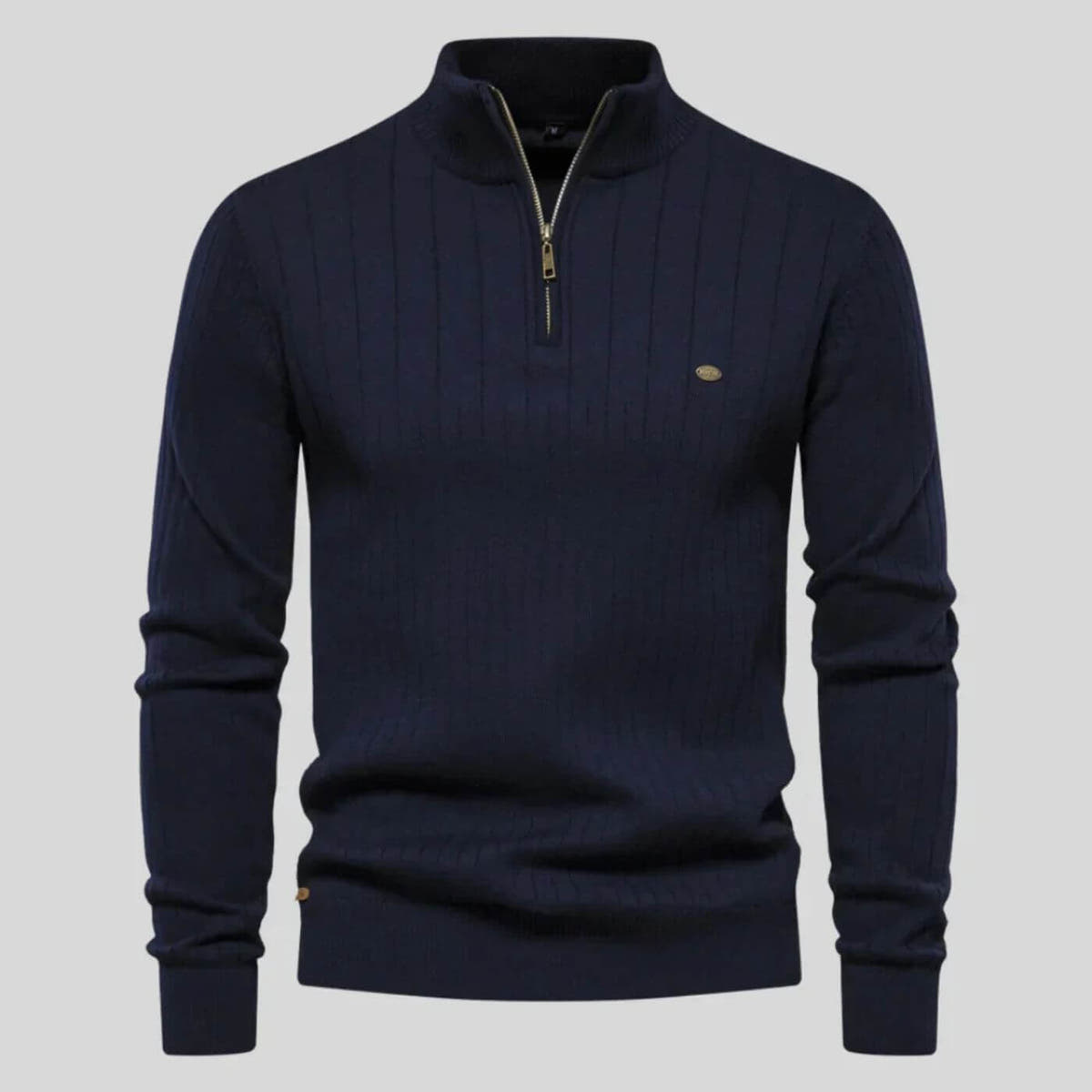 Strickpullover Herren mit Stehkragen und kurzem Zipper - Blau #Farbe_Blau