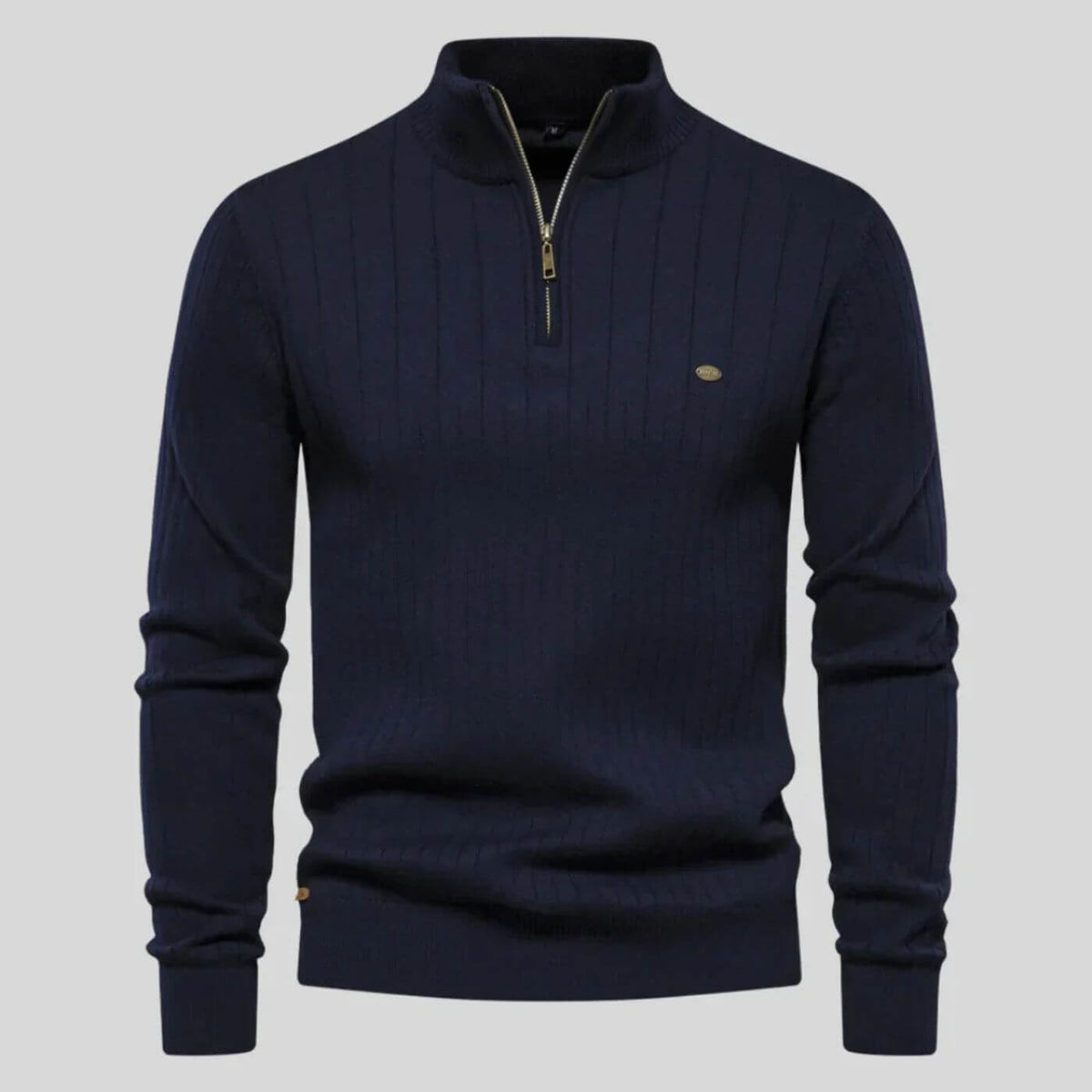 Strickpullover Herren mit Stehkragen und kurzem Zipper - Blau #Farbe_Blau