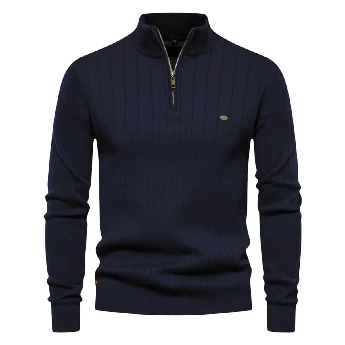Strickpullover Herren mit Stehkragen und kurzem Zipper - Blau #Farbe_Blau