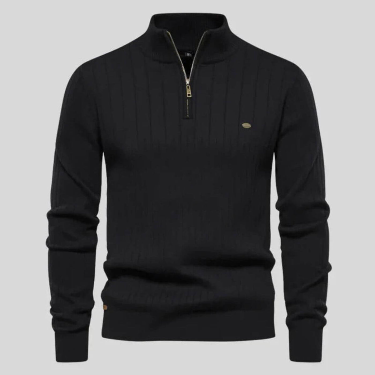 Strickpullover Herren mit Stehkragen und kurzem Zipper - Schwarz #Farbe_Schwarz