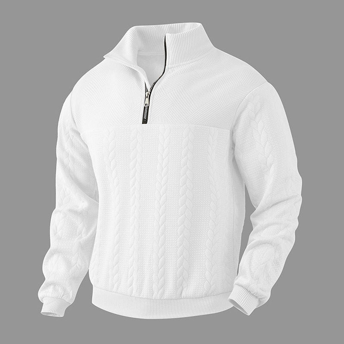 Strickpullover Herren mit Zopfmuster und glatter Passe - Weiss #Farbe_Weiss