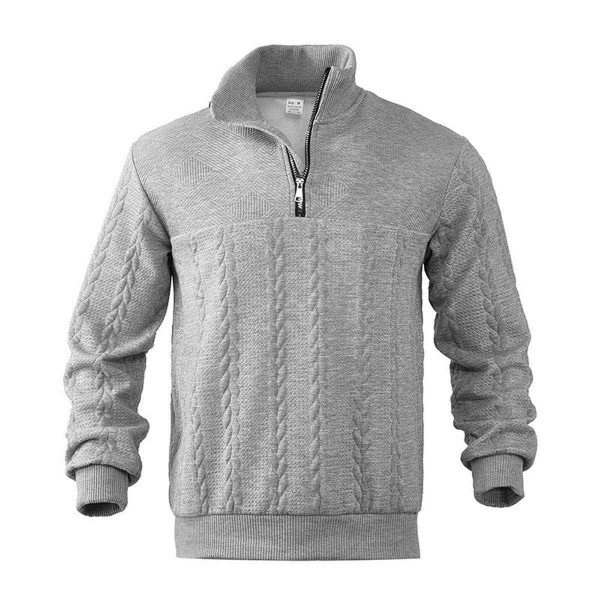 Strickpullover Herren mit Zopfmuster und glatter Passe - Grau meliert #Farbe_Grau meliert