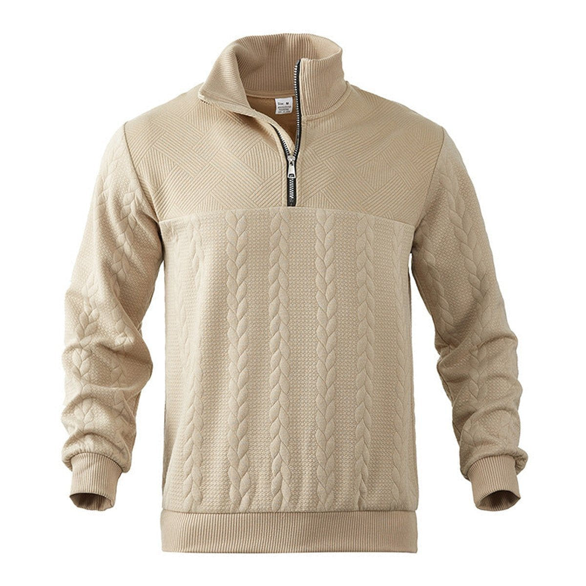 Strickpullover Herren mit Zopfmuster und glatter Passe - Beige #Farbe_Beige