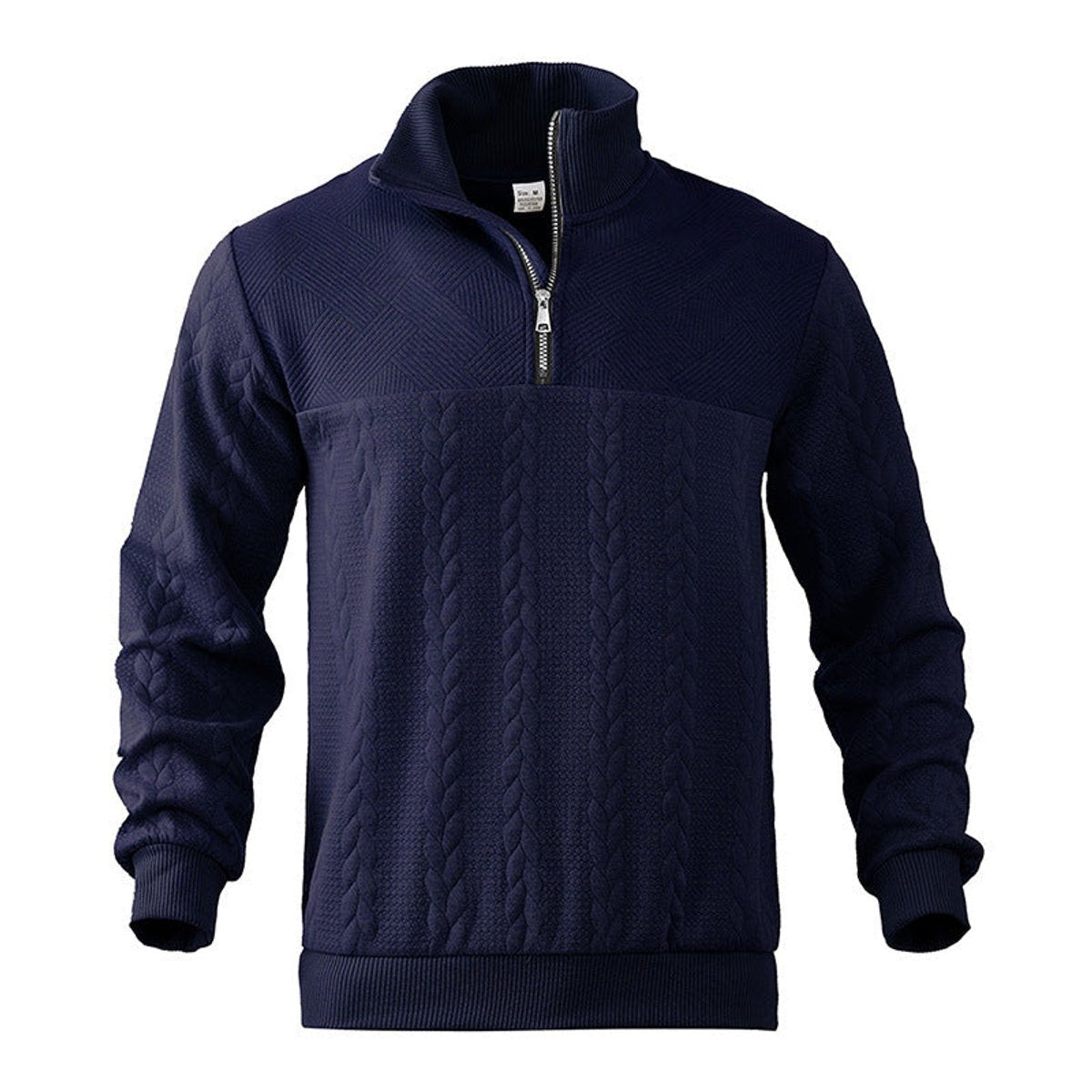 Strickpullover Herren mit Zopfmuster und glatter Passe - Marineblau #Farbe_Marineblau