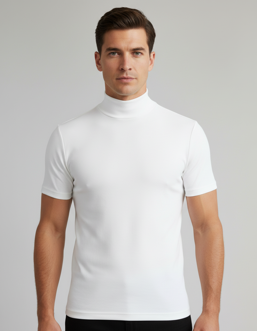 T-Shirt Herren mit kurzem Arm und hohem Stehkragen - Weiss #Farbe_Weiss