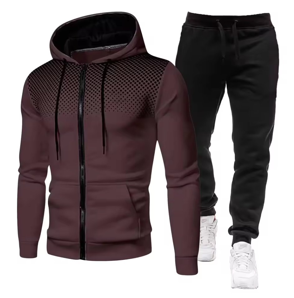 Trainingsanzug Herren mit Punktverlauf und Kapuzenjacke - Braun #Farbe_Braun