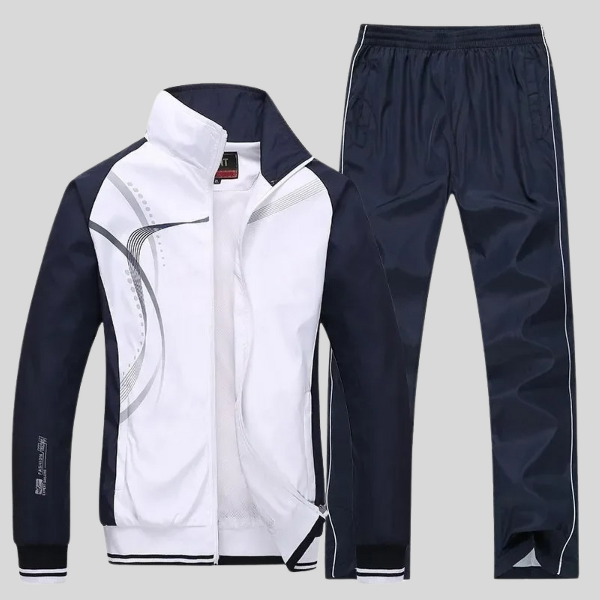 Trainingsanzug Herren mit Stehkragen und Kontrastlinien - Weiss #Farbe_Weiss