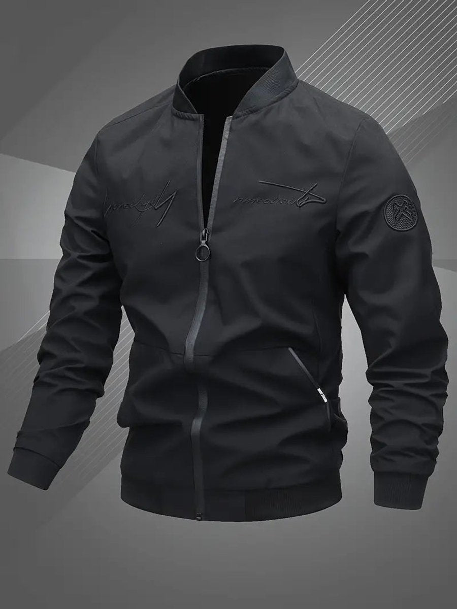 Übergangsjacke Herren mit Blousonkragen und Stickerei - Schwarz #Farbe_Schwarz