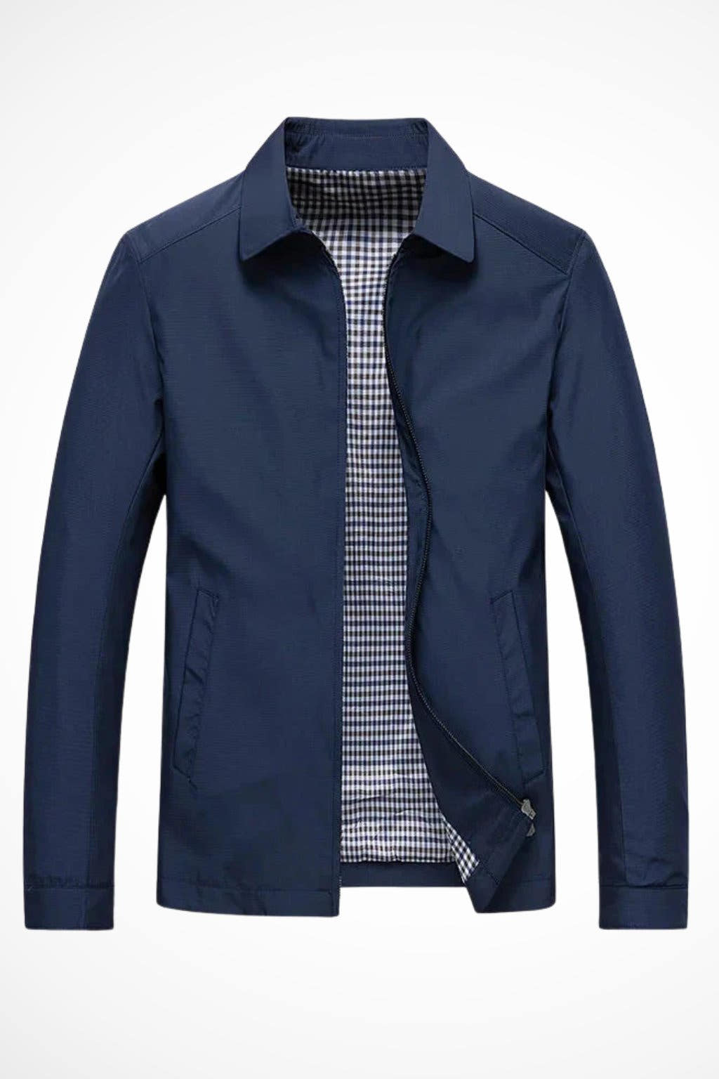 Übergangsjacke Herren mit Hemdkragen und kariertem Innenbild - Blau #Farbe_Blau