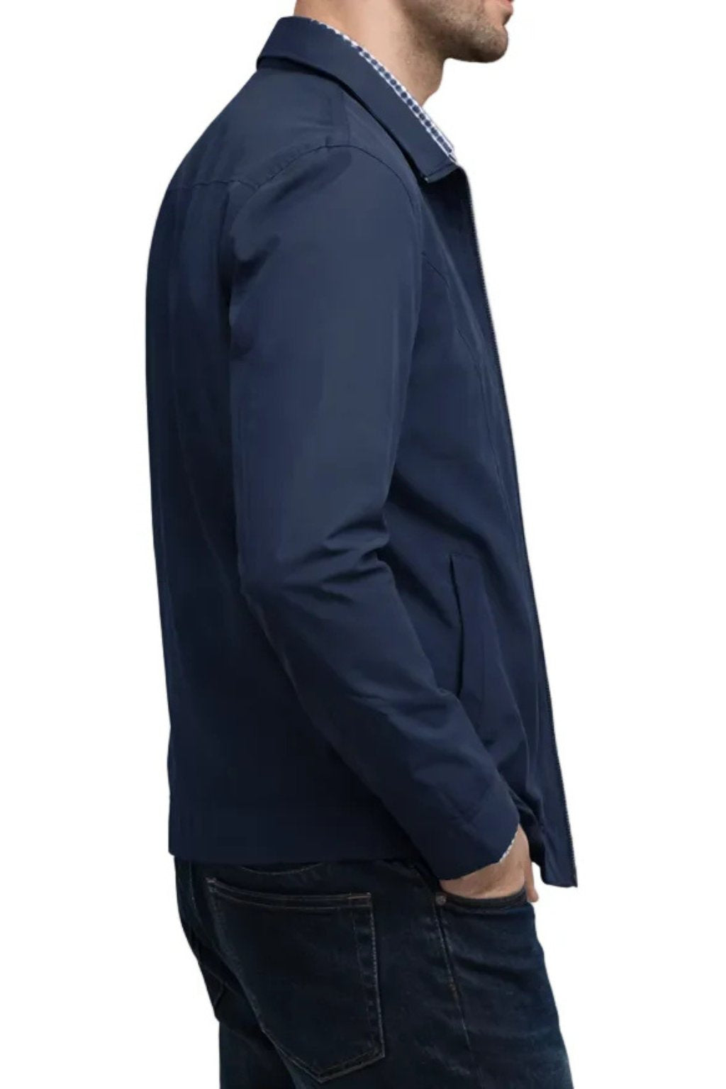 Übergangsjacke Herren mit Hemdkragen und kariertem Innenbild - Blau #Farbe_Blau