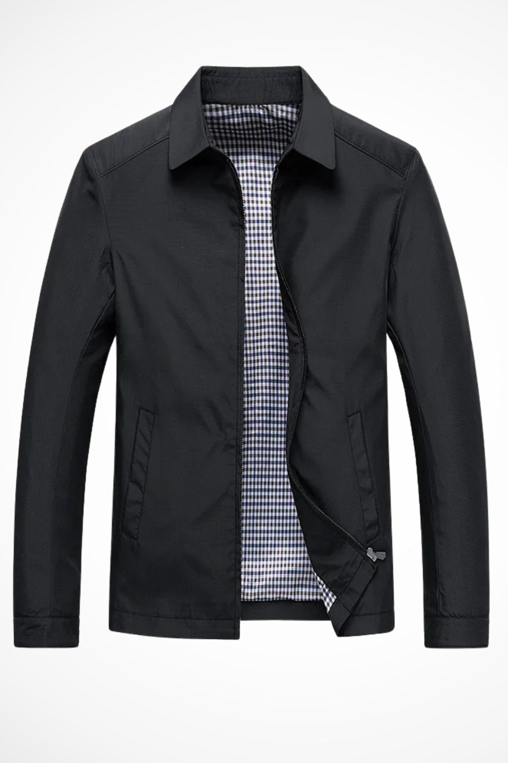 Übergangsjacke Herren mit Hemdkragen und kariertem Innenbild - Schwarz #Farbe_Schwarz