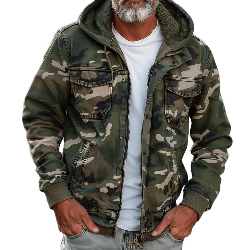 Übergangsjacke Herren mit Kapuze und Camouflage-Muster - Militärgrün #Farbe_Militärgrün