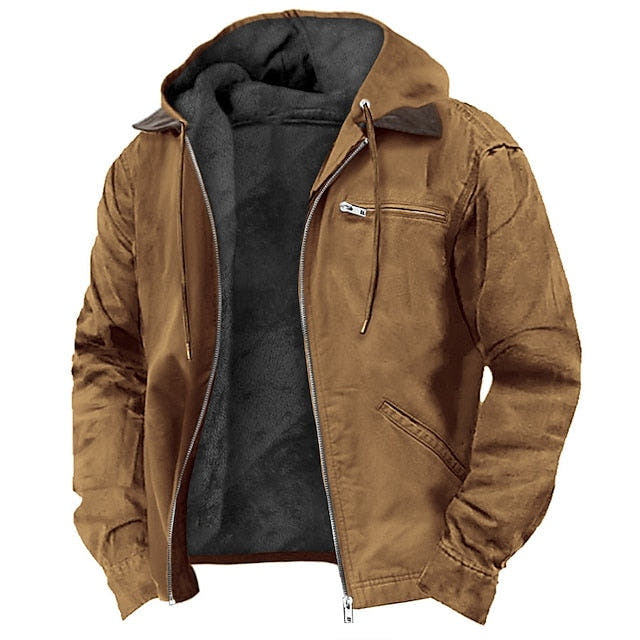 Übergangsjacke Herren mit Kapuze und schrägen Eingriffen - Braun #Farbe_Braun