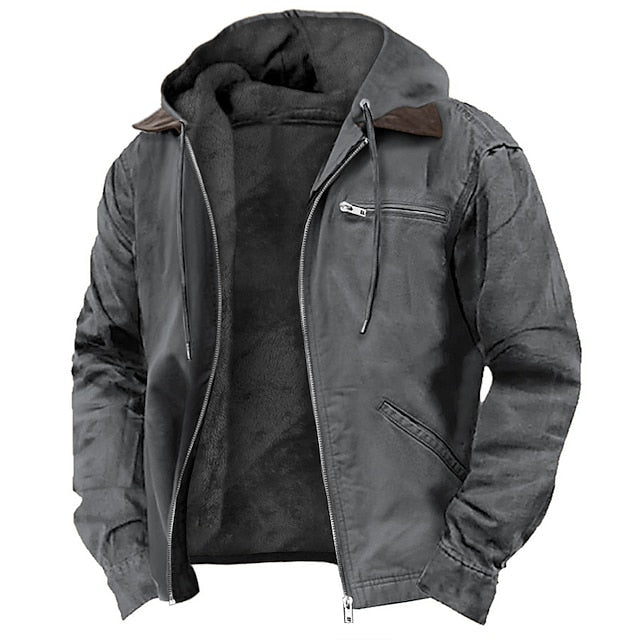 Übergangsjacke Herren mit Kapuze und schrägen Eingriffen - Grau #Farbe_Grau