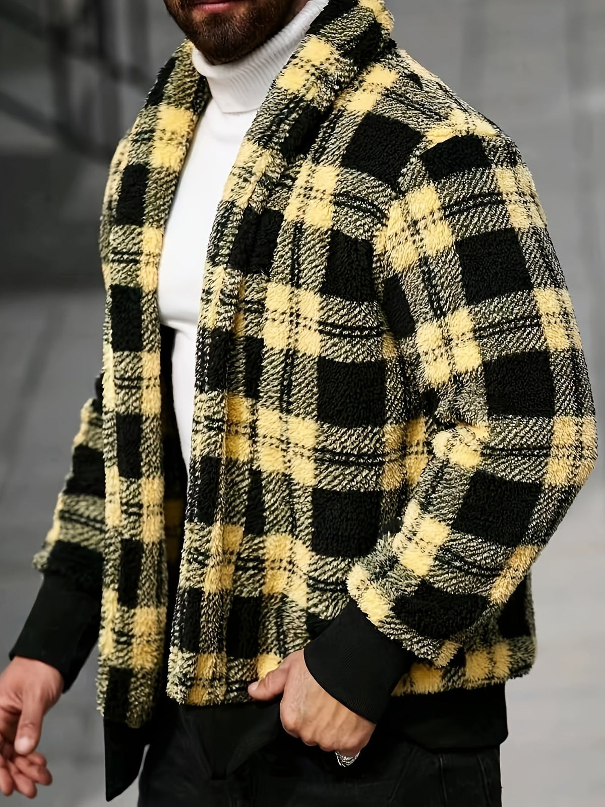 Übergangsjacke Herren mit Karos und breiten Rippbündchen - Gelb #Farbe_Gelb