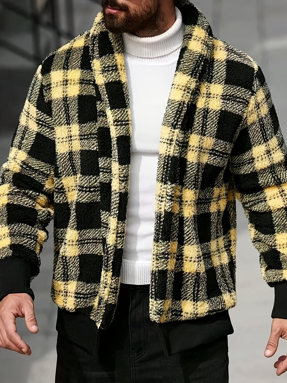 Übergangsjacke Herren mit Karos und breiten Rippbündchen - Gelb #Farbe_Gelb