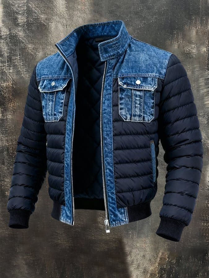 Übergangsjacke Herren mit Quersteppung und Kontrastpasse - Blau #Farbe_Blau