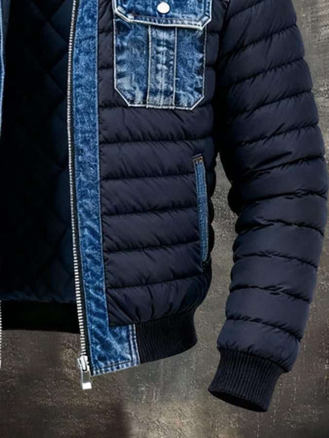 Übergangsjacke Herren mit Quersteppung und Kontrastpasse - Blau #Farbe_Blau