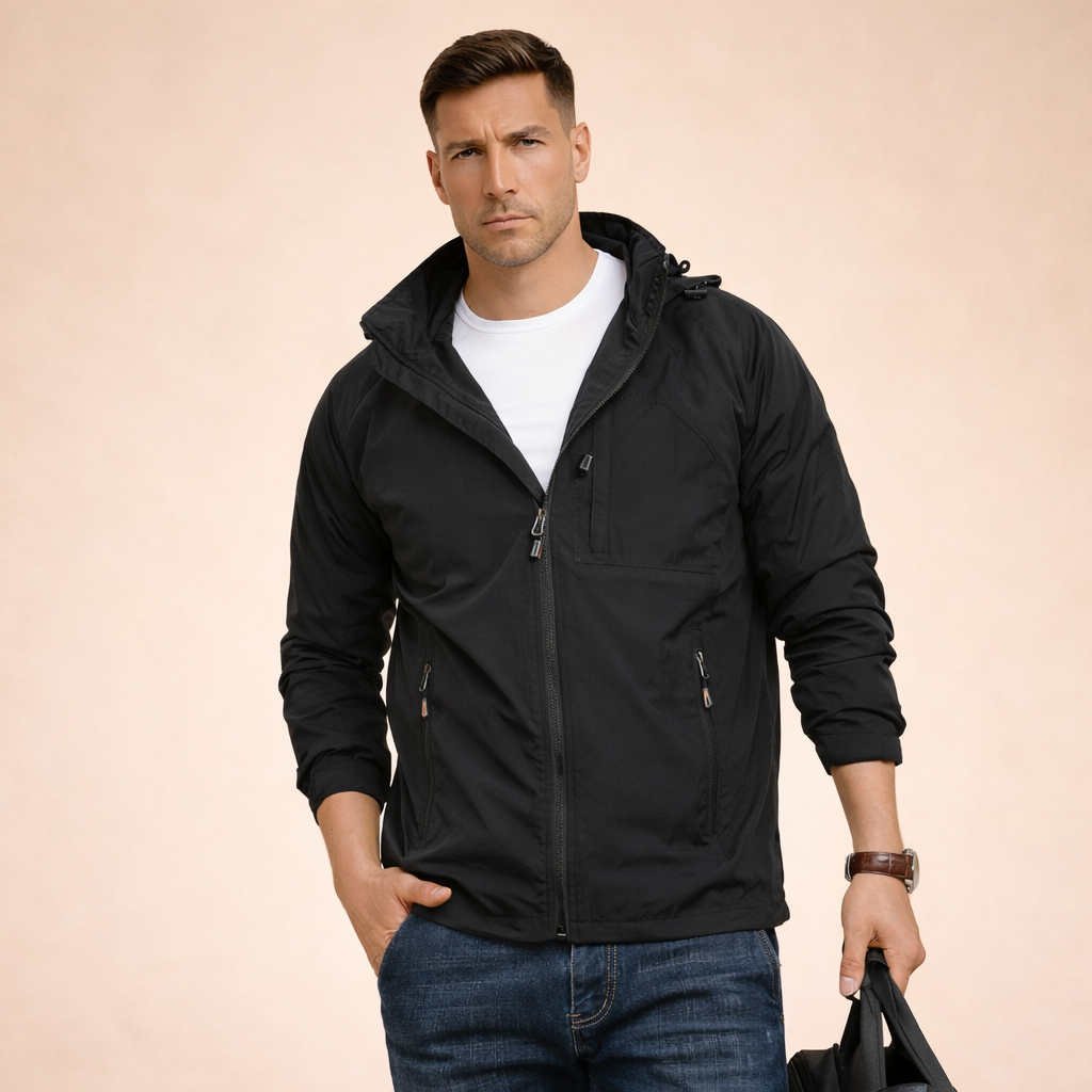 Übergangsjacke Herren mit Stehkragen und Ziptaschen - Schwarz #Farbe_Schwarz