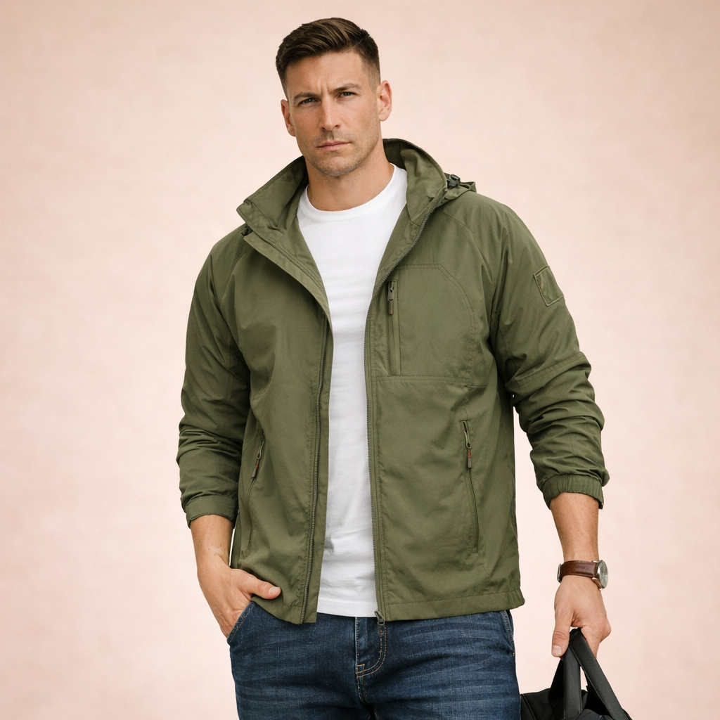 Übergangsjacke Herren mit Stehkragen und Ziptaschen - Olivgrün #Farbe_Olivgrün