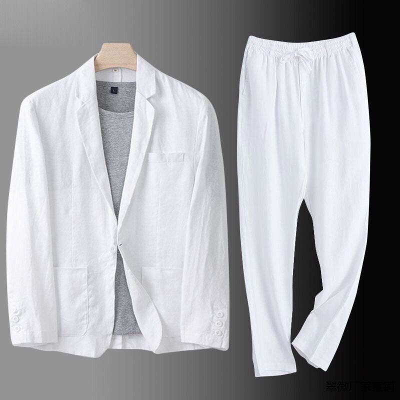 Anzug Herren mit offenem Sakko und gerader langer Hose - Weiss #Farbe_Weiss