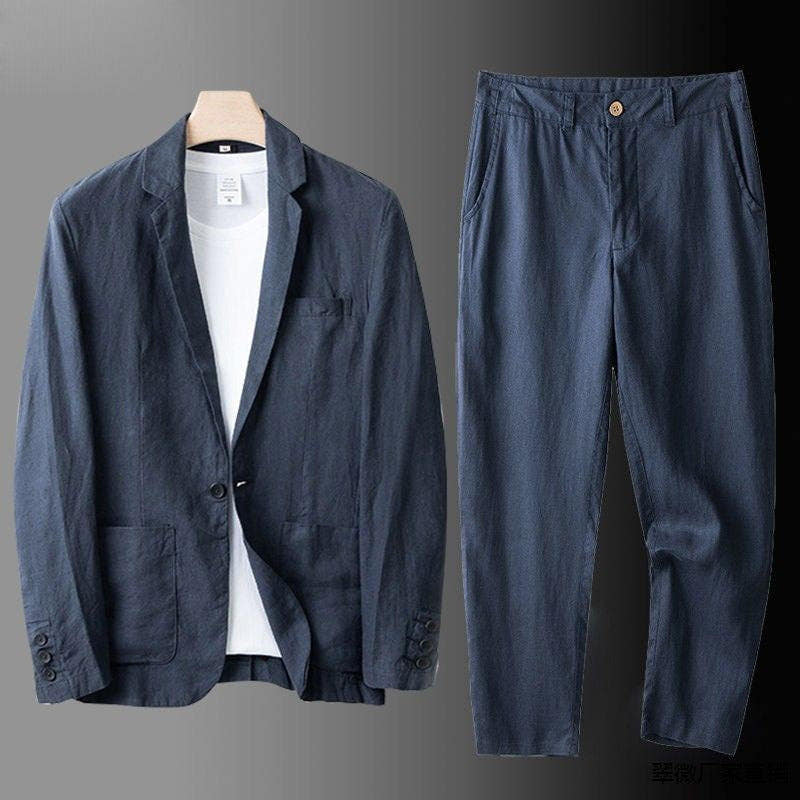 Anzug Herren mit offenem Sakko und gerader langer Hose - Marineblau #Farbe_Marineblau