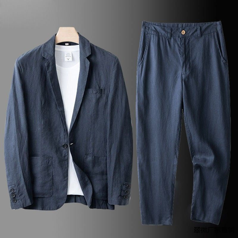 Anzug Herren mit offenem Sakko und gerader langer Hose - Marineblau #Farbe_Marineblau