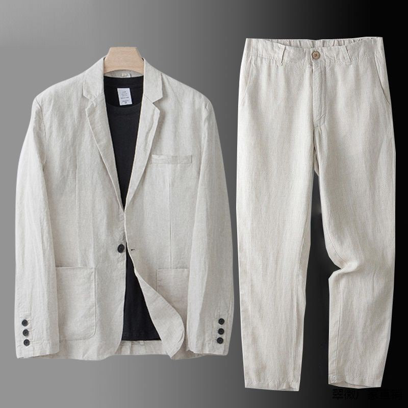 Anzug Herren mit offenem Sakko und gerader langer Hose - Beige #Farbe_Beige