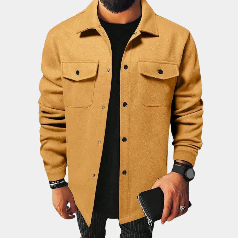 Übergangsjacke Herren im Hemdstil mit zwei Brusttaschen - Khaki #Farbe_Khaki