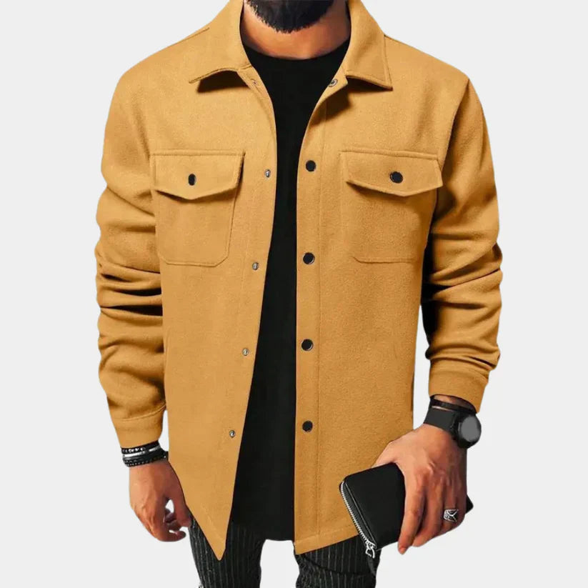 Übergangsjacke Herren im Hemdstil mit zwei Brusttaschen - Khaki #Farbe_Khaki