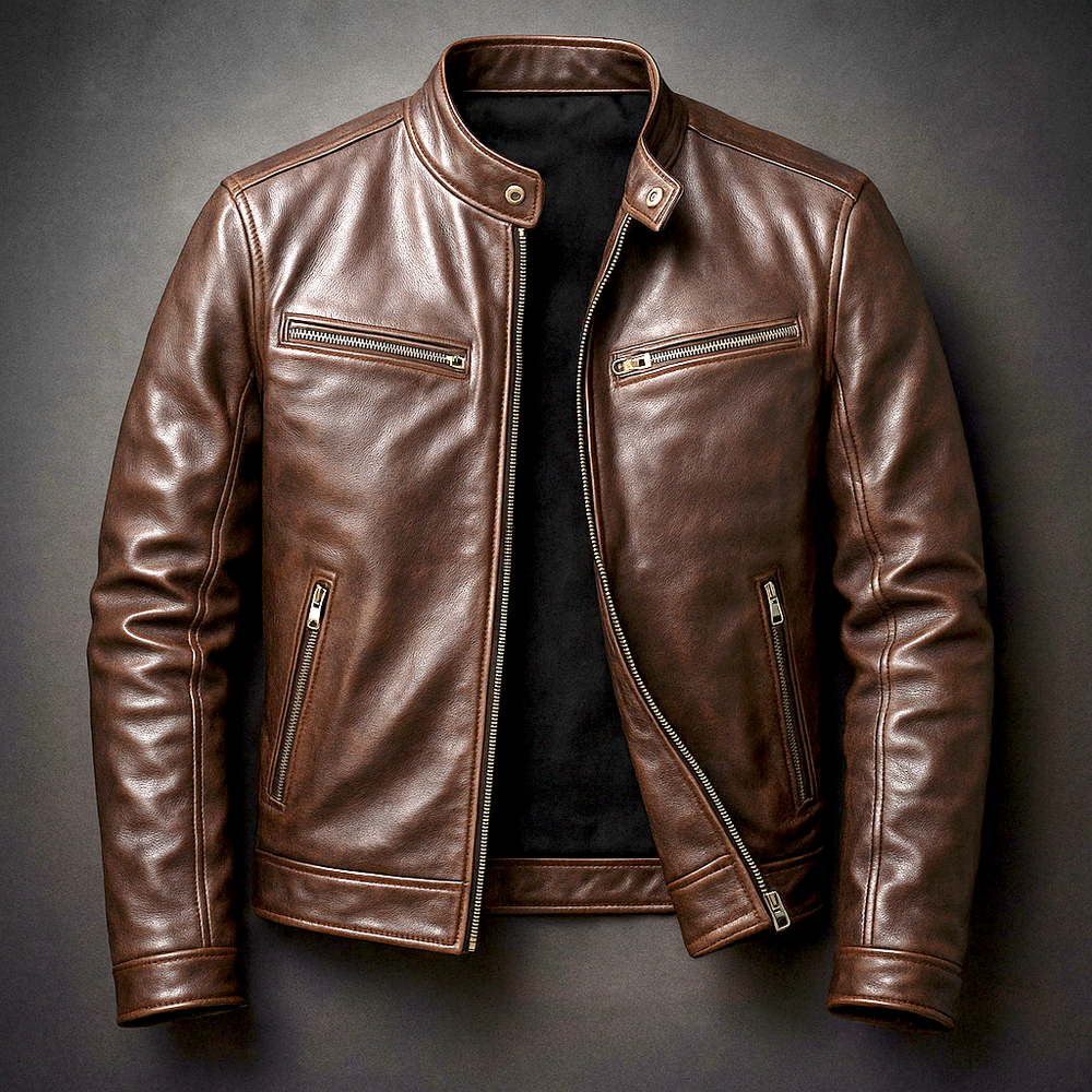Übergangsjacke Herren mit Stehkragen und vier Ziptaschen - Braun #Farbe_Braun