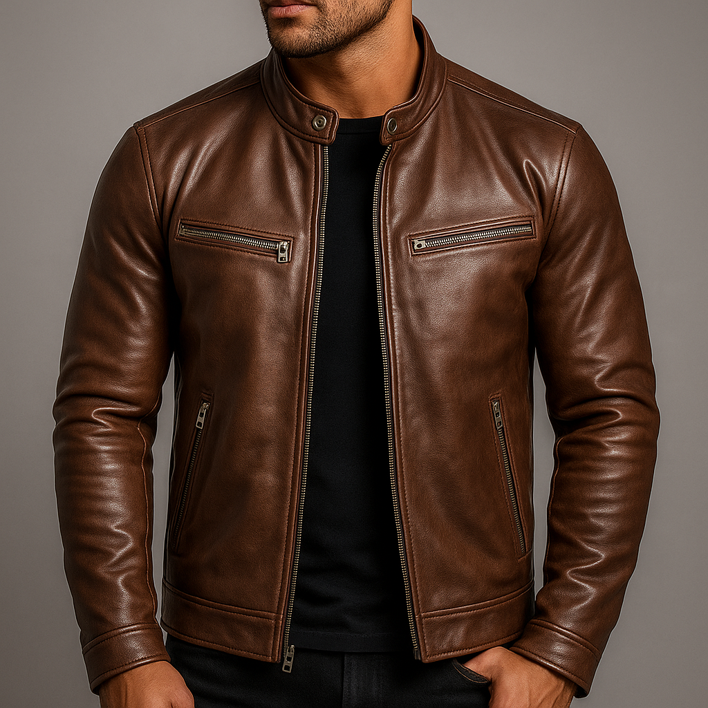 Übergangsjacke Herren mit Stehkragen und vier Ziptaschen - Braun #Farbe_Braun