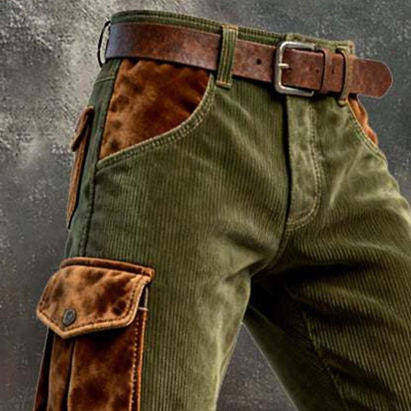 Cargohose Herren mit gemusterten Taschen und Längsrippen - Grün #Farbe_Grün