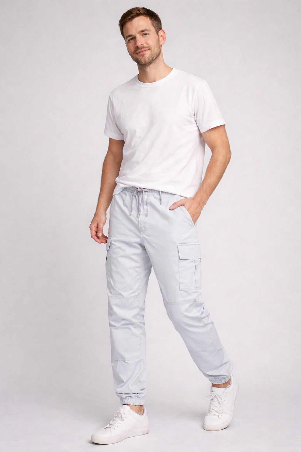 Cargohose Herren mit geraden Taschen und Knöchelbündchen - Weiss #Farbe_Weiss