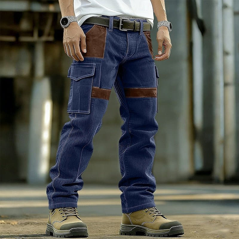 Cargohose Herren mit Kontrasteinsätzen und Längsstruktur - Blau #Farbe_Blau